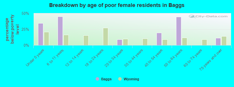 Breakdown by age of poor female residents in Baggs