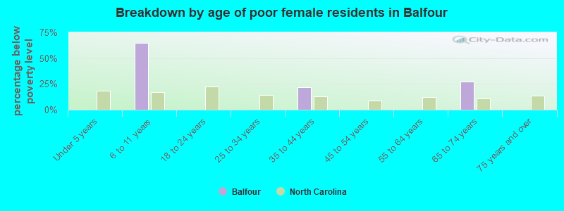 Breakdown by age of poor female residents in Balfour