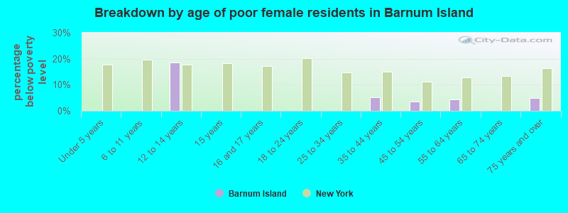 Breakdown by age of poor female residents in Barnum Island