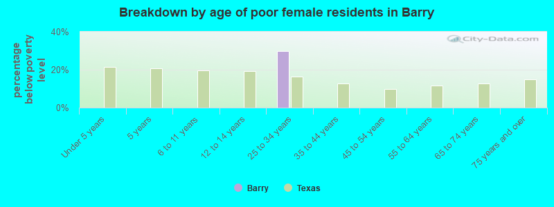 Breakdown by age of poor female residents in Barry