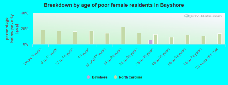 Breakdown by age of poor female residents in Bayshore