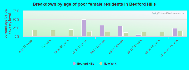 Breakdown by age of poor female residents in Bedford Hills