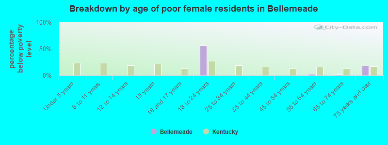 Breakdown by age of poor female residents in Bellemeade