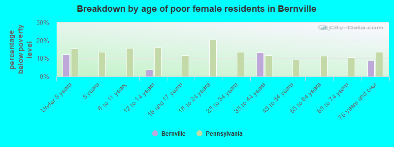 Breakdown by age of poor female residents in Bernville