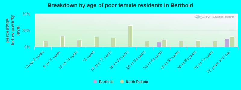 Breakdown by age of poor female residents in Berthold