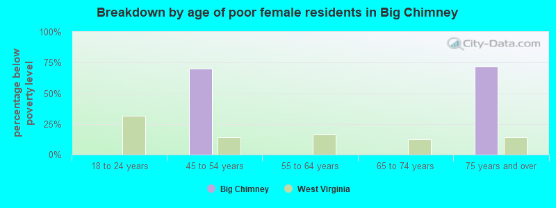 Breakdown by age of poor female residents in Big Chimney