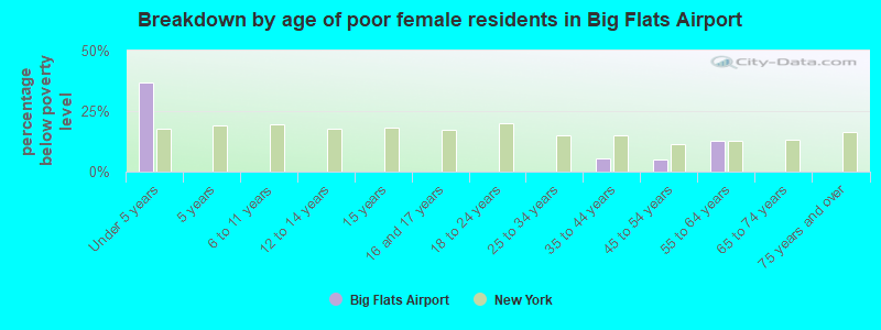 Breakdown by age of poor female residents in Big Flats Airport