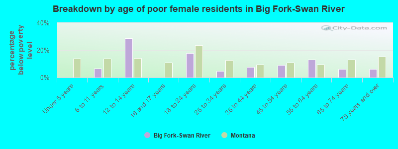 Breakdown by age of poor female residents in Big Fork-Swan River