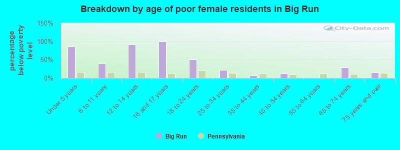 Breakdown by age of poor female residents in Big Run