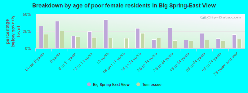 Breakdown by age of poor female residents in Big Spring-East View