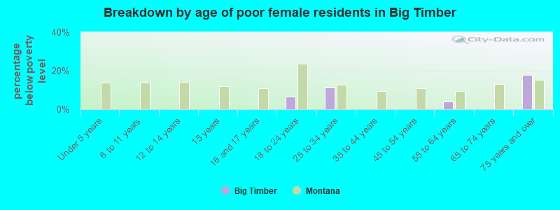 Breakdown by age of poor female residents in Big Timber
