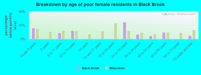 Breakdown by age of poor female residents in Black Brook