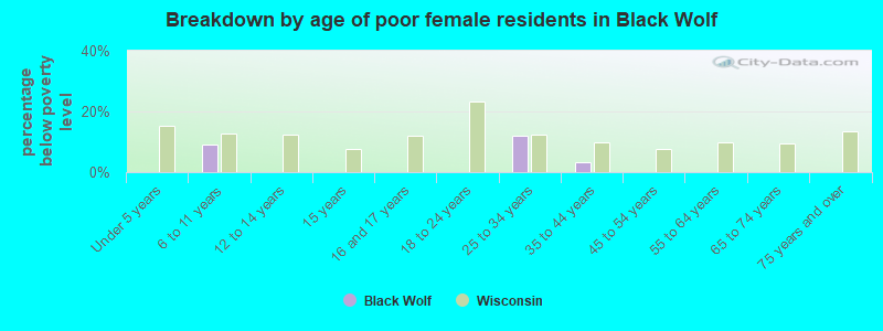 Breakdown by age of poor female residents in Black Wolf