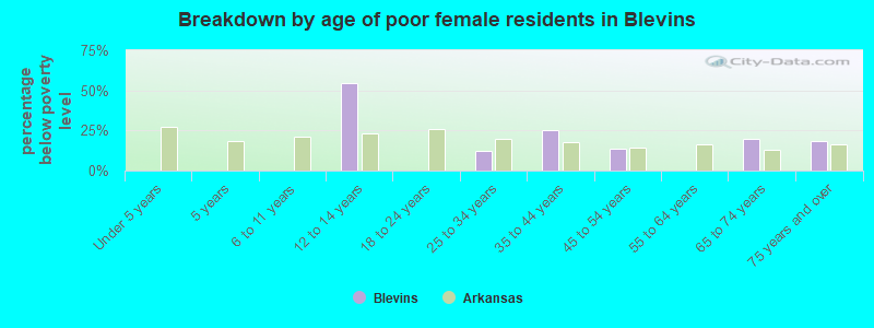 Breakdown by age of poor female residents in Blevins