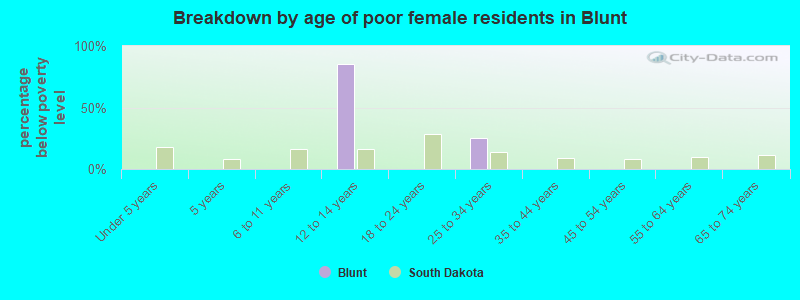 Breakdown by age of poor female residents in Blunt