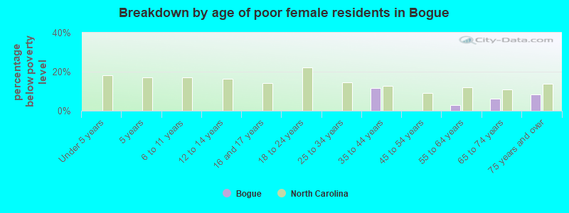 Breakdown by age of poor female residents in Bogue