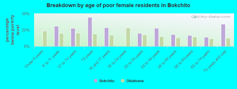 Breakdown by age of poor female residents in Bokchito