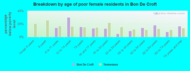 Breakdown by age of poor female residents in Bon De Croft
