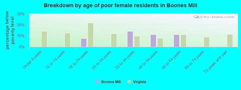 Breakdown by age of poor female residents in Boones Mill