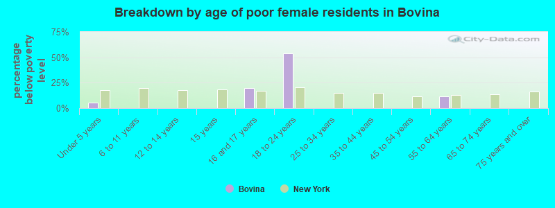 Breakdown by age of poor female residents in Bovina