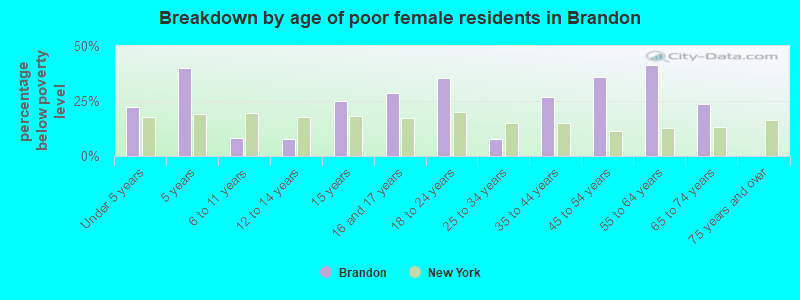 Breakdown by age of poor female residents in Brandon