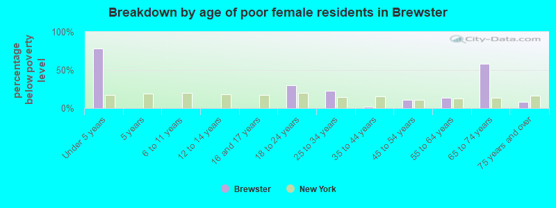 Breakdown by age of poor female residents in Brewster