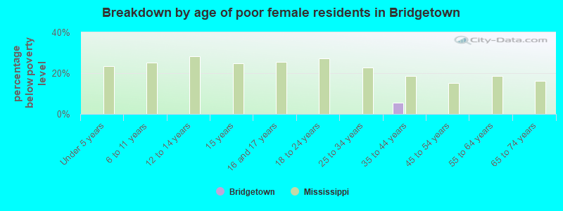 Breakdown by age of poor female residents in Bridgetown