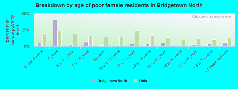 Breakdown by age of poor female residents in Bridgetown North