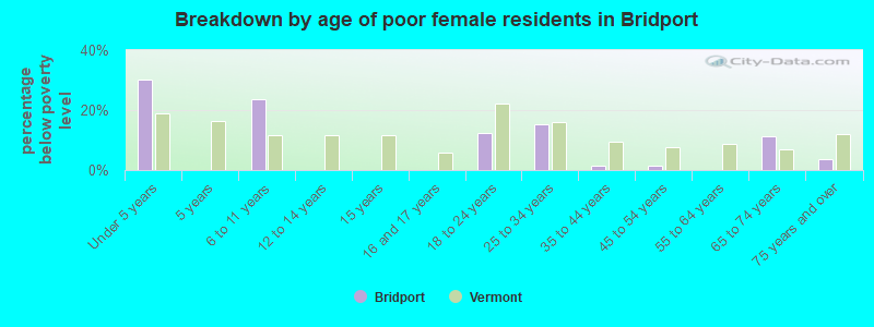 Breakdown by age of poor female residents in Bridport