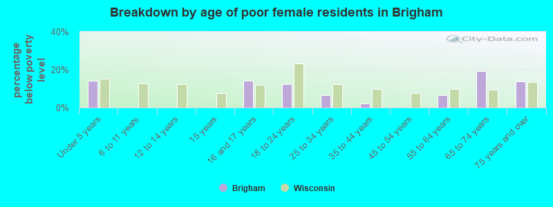 Breakdown by age of poor female residents in Brigham