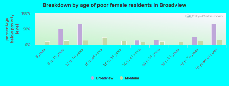 Breakdown by age of poor female residents in Broadview