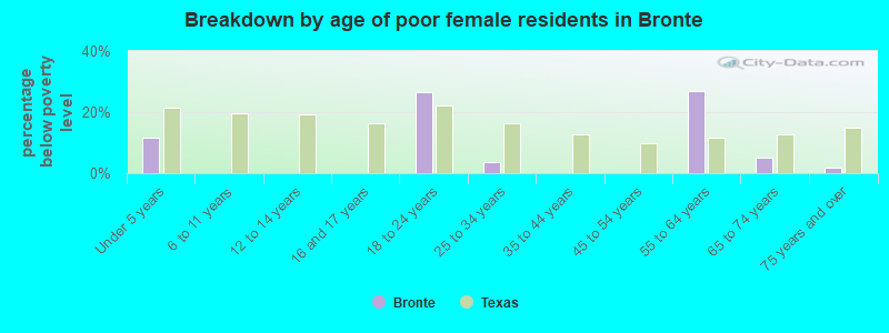 Breakdown by age of poor female residents in Bronte