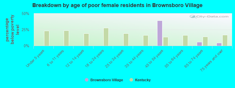 Breakdown by age of poor female residents in Brownsboro Village