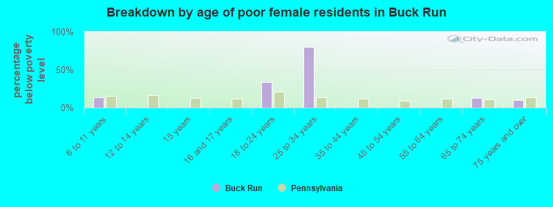 Breakdown by age of poor female residents in Buck Run