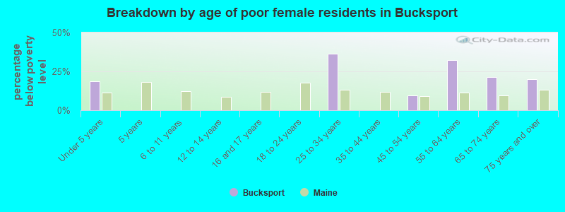 Breakdown by age of poor female residents in Bucksport