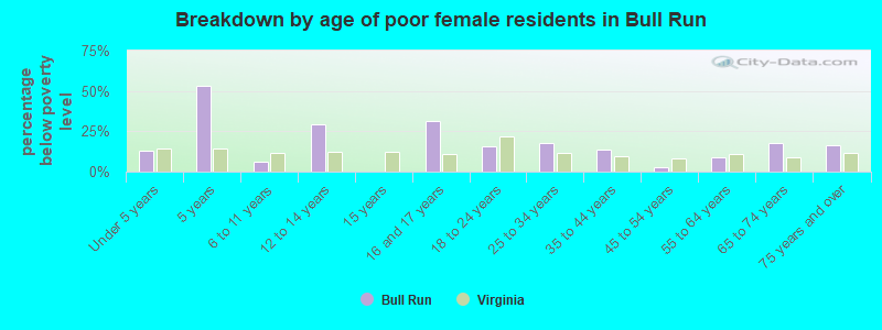 Breakdown by age of poor female residents in Bull Run