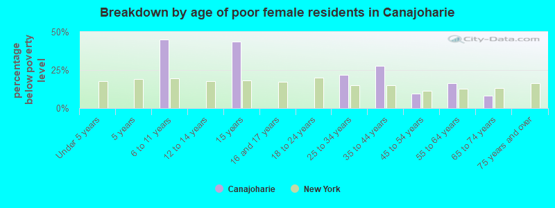 Breakdown by age of poor female residents in Canajoharie