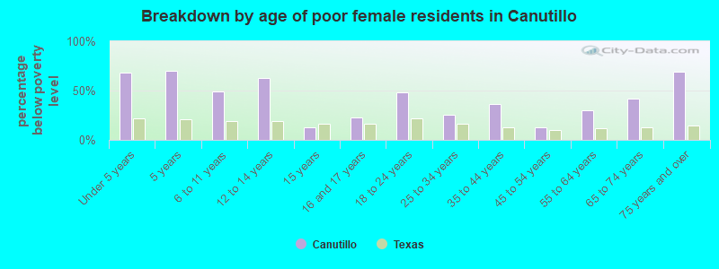 Breakdown by age of poor female residents in Canutillo