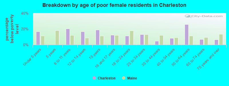 Breakdown by age of poor female residents in Charleston