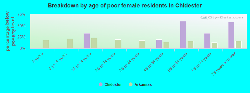 Breakdown by age of poor female residents in Chidester