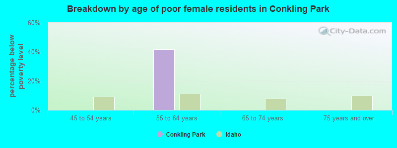 Breakdown by age of poor female residents in Conkling Park