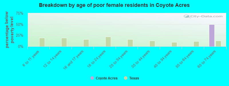 Breakdown by age of poor female residents in Coyote Acres
