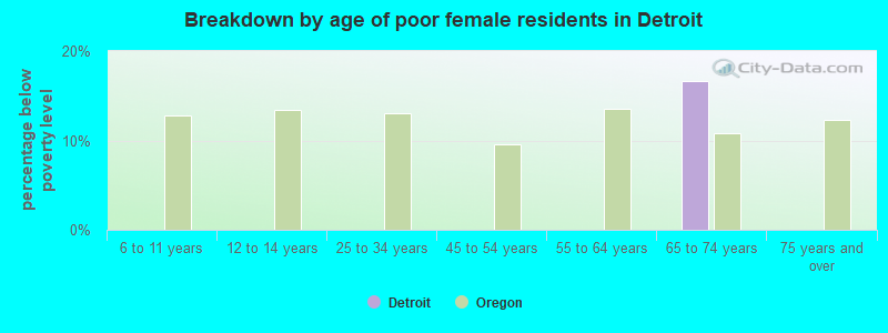 Breakdown by age of poor female residents in Detroit