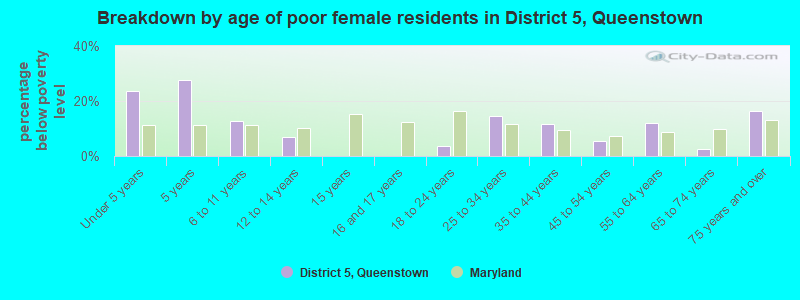 Breakdown by age of poor female residents in District 5, Queenstown