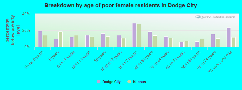 Breakdown by age of poor female residents in Dodge City