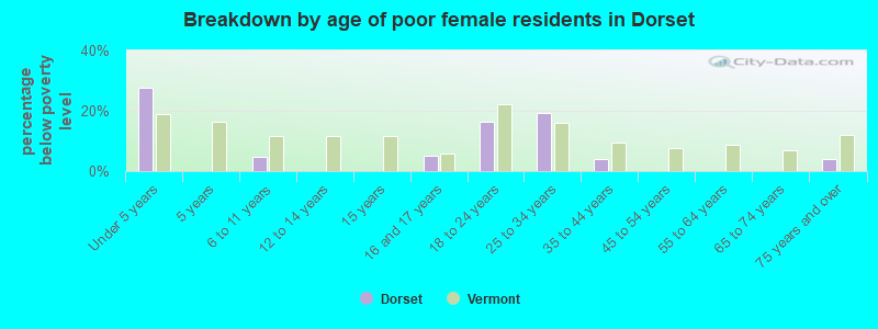 Breakdown by age of poor female residents in Dorset
