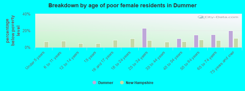 Breakdown by age of poor female residents in Dummer