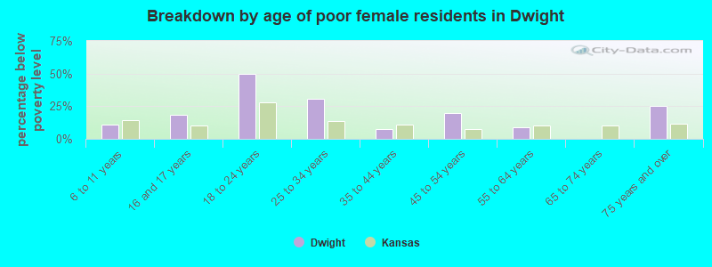 Breakdown by age of poor female residents in Dwight