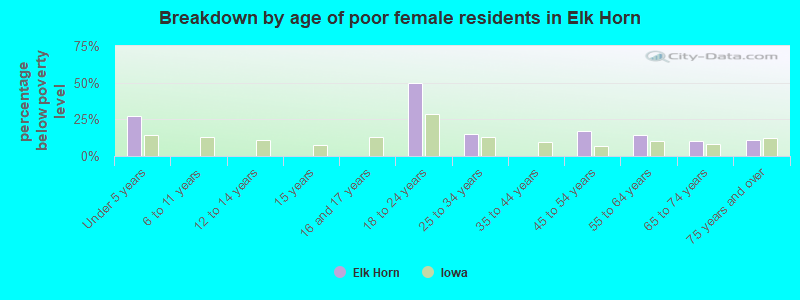 Breakdown by age of poor female residents in Elk Horn