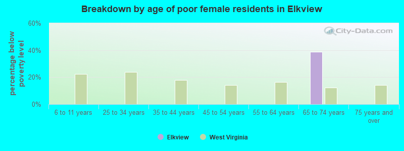 Breakdown by age of poor female residents in Elkview
